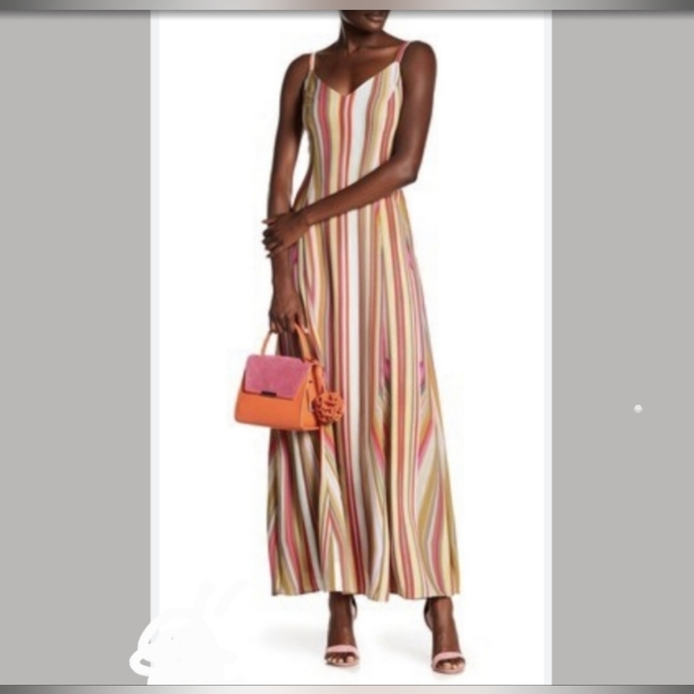 RACHEL Rachel Roy Women's Dress  Striped Maxi Lined Strappy Scoop Neck size 2.